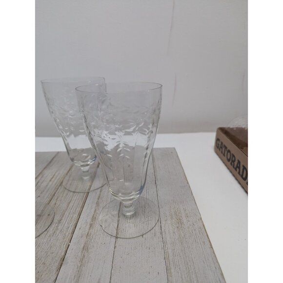 Set Of 4 Vintage Flower Etched Large Crystal Iced Tea Glass 6 1/4” Clear * - Picture 2 of 9